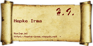 Hepke Irma névjegykártya